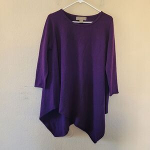 Ply Womens 100% Cashmere Sweater Size Medium Purple Crew Asymmetrical Lagenlook